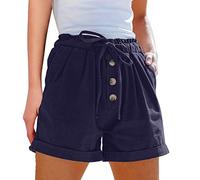 Baggy Shorts Damen Sommer - Kurze Hose Damen mit Gummizug Chino Shorts Weite Bein Drawstring Bermuda A Linien Lässig Sport Sommershorts Leinenshorts Shorts für Damen Teenager Mädchen