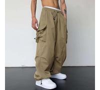 Baggy Sweatpants, Harajuku Style Vintage Y2k Cargo Fallschirmhose für Herren (S Khaki)