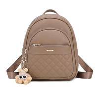 BAGOK Mini Rucksack Damen Klein - Eleganter Kunstleder Rucksack mit Steppoptik, Plüschanhänger & Quaste - Für Frauen & Mädchen im Alltag & auf Reisen(Braun)