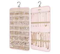 bagsmart Schmuck-Organizer zum Aufhängen, Aufbewahrungsrolle mit Aufhänger, Metallhaken, Doppelseitiger Schmuckhalter für Ohrringe, Halsketten, Ringe an Schrank, Wand, Tür, 1 Stück, groß, Rosa