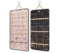 bagsmart Schmuck-Organizer zum Aufhängen, Aufbewahrungsrolle mit Aufhänger, Metallhaken, Doppelseitiger Schmuckhalter für Ohrringe, Halsketten, Ringe an Schrank, Wand, Tür, 1 Stück, Groß Schwarz