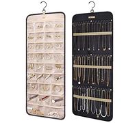 bagsmart Schmuck-Organizer zum Aufhängen, Aufbewahrungsrolle mit Aufhänger, Metallhaken, Doppelseitiger Schmuckhalter für Ohrringe, Halsketten, Ringe an Schrank, Wand, Tür, 1 Stück, Medium, Schwarz