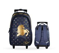 Bagtrotter - Cybel - Schulrucksack - Rucksack mit Rollen - Marine - 2 Fächer mit Reißverschluss - 1 Flaschenfach - 33x16x45cm - Gepolsterte Schultergurte - Gepolsterter Rücken - Material