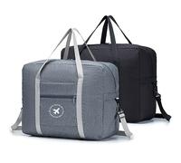 BAGZY 2X Reisetasche Faltbare Handgepäck 45x36x20 easyJet Taschen Koffer Tasche Wasserdicht Umhängetasche Reise Kabine Gepäck Reisetasche Groß Weekender Sporttasche (Grau+Schwarz)
