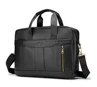 BAGZY Laptoptasche 15.6 Zoll Aktentasche Herren Umhängetasche Geschenk für Männer Handtasche Echtes Leder Business Tasche Notebook Bürotasche (Schwarz)