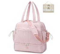 BAGZY Reisetasche Damen Groß Puffer Bag 32L Handgepäck Tasche Travel Duffle Bag Sporttaschen Weekender Mommy Kliniktasche mit Nassfach Schuhtasche für Flugzeug Sport Gym Travel Rosa
