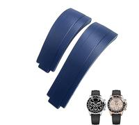 BAHDB 20mm 21mm Fluorkautschuk FKM Uhrenarmband Uhrenarmband für Rolex-Armband GMT OYSTERFLEX Daytona Submariner DEEPSEA Yacht Master Gürtel(Blue Strap,Shiny Silver Buckle)