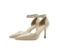 BAICAIBAI Damen High Heel Pumps Lackleder Schnürsandalen Spitze Zehenpartie Knöchelriemen mit Schnallenverschluss Stiletto-Absatz Sandalen Hochzeit Braut Abendkleid Partei,Nude,36