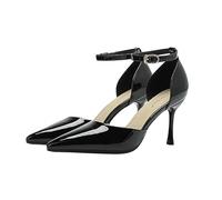 BAICAIBAI Damen High Heel Pumps Lackleder Schnürsandalen Spitze Zehenpartie Knöchelriemen mit Schnallenverschluss Stiletto-Absatz Sandalen Hochzeit Braut Abendkleid Partei,Noir,37