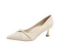 BAICAIBAI Damen High Heels Volles Echtes Leder Spitze Zehen Brautschuhe Pumps Geschlossener, Spitzer Zehenpartie Zum Reinschlüpfen Büro Mittelhoher Absatz Arbeitsschuhe,Off,White