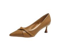 BAICAIBAI Damen High Heels Volles Echtes Leder Spitze Zehen Brautschuhe Pumps Geschlossener, Spitzer Zehenpartie Zum Reinschlüpfen Büro Mittelhoher Absatz Arbeitsschuhe,Brown,38