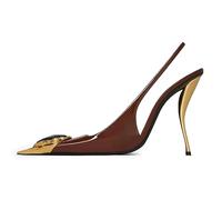 BAICAIBAI Damen mit Absatz Einzigartiger Metallabsatz Edelstein-Detail Hoher Stiletto-Absatz Offener Slingback für Hochzeiten Formelle Partys Partei Abendschuhe,Wine,red