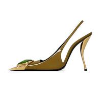BAICAIBAI Damen mit Absatz Einzigartiger Metallabsatz Edelstein-Detail Hoher Stiletto-Absatz Offener Slingback für Hochzeiten Formelle Partys Partei Abendschuhe,Camel,42(9)