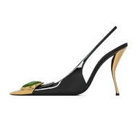 BAICAIBAI Damen mit Absatz Einzigartiger Metallabsatz Edelstein-Detail Hoher Stiletto-Absatz Offener Slingback für Hochzeiten Formelle Partys Partei Abendschuhe,Noir,42(9)
