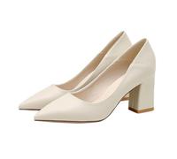 BAICAIBAI Damen Pumps Sandale Blockabsatz Klobiger Absatz Fashion Sicherheit Geschlossener Spitze Glitzer Perfekt für Hochzeiten und Partys Abendkleid Partei Abendschuhe,Off,White