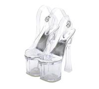 BAICAIBAI Damen Sandalen mit Klobigem Absatz Plateau Fischmaul Transparente High Heels Offener Zehenbereich Nachtclub Striptease Catwalk Party Groß 18 cm,Transparent,36