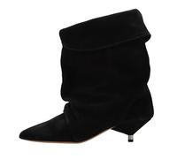 BAICAIBAI Damen Stiefeletten mit Spitzem Zehenbereich Niedriger Kitten-Heel Kurze Stiefel Wildleder Kleid Westernstiefel Kurze Pointed Toe Heel Ankle Boots High Heels Bequem,Noir,42