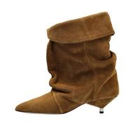 BAICAIBAI Damen Stiefeletten mit Spitzem Zehenbereich Niedriger Kitten-Heel Kurze Stiefel Wildleder Kleid Westernstiefel Kurze Pointed Toe Heel Ankle Boots High Heels Bequem,Brown,42