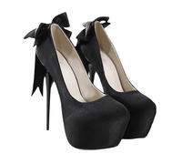 BAICAIBAI Damen Stiletto Heel Pumps Thick Plateau High Heels mit 16 cm Sandalen 6 Absätzen Hochzeitsparty zum Reinschlüpfen Runde Zehenpartie Schleife für Büro Arbeit Party Hochzeit,Noir,42