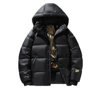 BAICAIBAI Daunenjacken für Herren und Damen Winterkapuzenjacke Warm Mittleres Gewicht Metallic-Daunenjacke Reißverschluss Steppung Glänzender Puffermantel Schwarz,Noir(Short),L
