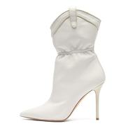 BAICAIBAI High Heel Stiefel für Damen Absatzhöhe (11 cm - 13 cm) Weiße Spitze Zehenpartie Mid-Stiefel Elegant Bequem Abschlussball Büro,White,46