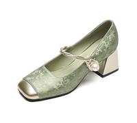 BAICAIBAI Mary Jane Damen Pumps mit Chunky Low Heel Quadratische Zehenpartie Klassische Kleid-Schuhe für Frauen 6 cm Französische Schuhe Blockabsätze Slip-On Büro Hochzeit Party,Green,38