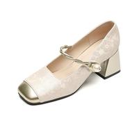 BAICAIBAI Mary Jane Damen Pumps mit Chunky Low Heel Quadratische Zehenpartie Klassische Kleid-Schuhe für Frauen 6 cm Französische Schuhe Blockabsätze Slip-On Büro Hochzeit Party,Apricot,40