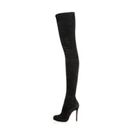 BAICAIBAI Overknee-Stiefel für Damen Herbst und Winter Lange Kniehohe Women's Over The Knee Boots mit Stilettos Farblich Passender Fliege Hochhackige Handgefertigte Damenschuhe,Black,38