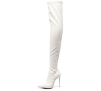 BAICAIBAI Overknee-Stiefel für Damen Modisch Elastisch Hochhackige Women's Over The Knee Boots mit Spitzer Zehenpartie Stiletto-Temperament Herbst/Winter Tanzen Pendeln,White,38