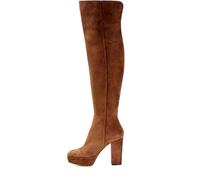 BAICAIBAI Overknee-Stiefel für Damen Women's Over The Knee Boots Braunes Wildleder Plateau Dicker Overknee-Stiefel mit Hohem Absatz und Langem Samtschuh Fürs BüroTanzen Herbst/Winter,Brown,42
