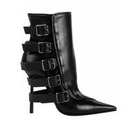 BAICAIBAI Spitze Stiletto-Stiefel mit Hohem Absatz Spitz Zulaufende Ankle Boots High Heels Bequem Mit GüRtelschnalle Geeignet für Dinnerpartys und Den Alltag,Noir,37