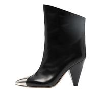 BAICAIBAI Stiefel für Damen Breite Wade Spitz zulaufender Zehenbereich klobiger Absatz Wildleder Mitte der Damen-Stiefel aus Leder mit Spitzer Zehenpartie und Hohem große Größe,Noir(Leather),42