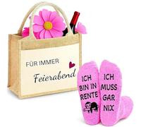 BaiDekun Renteneintritt Geschenk für Frau, 2 Stück Ruhestand Geschenk Frauen，Lustige Socken & Jutebeutel, Rentner Geschenk für Immer Feierabend，31.5 X 22 X 11 Cm