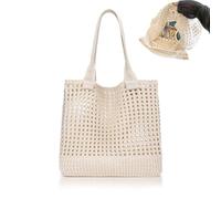 Baieye Gehäkelte Tasche,Tote Bag Aesthetic,Strandtasche Damen,Sommertaschen,Faltbar Tasche Beige,Leicht und Tragbar,für Shopper,Outfits Kollokation,Reisen,Studenten (Beige)
