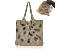 Baieye Gehäkelte Tasche,Tote Bag Aesthetic,Strandtasche Damen，Sommertaschen,Faltbar Tasche Beige,Leicht und Tragbar,für Shopper,Outfits Kollokation,Reisen,Studenten(Khaki)
