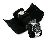 BAIGIO 2 Slots der Zylindrische Uhrenbox Uhrenrolle 2 Uhren Reiseetui Transportbox Uhrenetui Watch Travel Case Leather Roll Box Uhrenaufbewahrung Uhrentasche Leder (Schwarz)