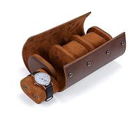 BAIGIO Tragbar Uhrenbox Uhrenrolle mit Uhrenkissen, Travel Watch Box Case, PU-Leder Uhrenaufbewahrung Reise Uhrenkasten Uhrenetui 3 Fächer Uhren Aufbewahrungsbox Uhrenkoffer für Damen Herren, Braun