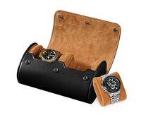 BAIGIO Tragbar Uhrenbox Uhrenrolle mit Uhrenkissen, Travel Watch Box Case, PU-Leder Uhrenaufbewahrung Reise Uhrenkasten Uhrenetui 2 Fächer Uhren Aufbewahrungsbox Uhrenkoffer für Damen Herren, Schwarz