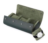 BAIGIO Tragbar Uhrenbox Uhrenrolle mit Uhrenkissen Travel Watch Box Case PU-Leder Uhrenaufbewahrung Reise Uhrenkasten Uhrenetui 3 Fächer Uhren Aufbewahrungsbox Uhrenkoffer für Damen Herren, Dunkelgrün