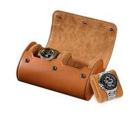 BAIGIO Tragbar Uhrenbox Uhrenrolle mit Uhrenkissen, Travel Watch Box Case, PU-Leder Uhrenaufbewahrung Reise Uhrenkasten Uhrenetui 2 Fächer Uhren Aufbewahrungsbox Uhrenkoffer für Damen Herren, Braun