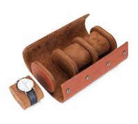 BAIGIO Tragbar Uhrenbox Uhrenrolle mit Uhrenkissen Travel Watch Box Case PU-Leder Uhrenaufbewahrung Reise Uhrenkasten Uhrenetui 3 Fächer Uhren Aufbewahrungsbox Uhrenkoffer für Damen Herren, Hellbraun