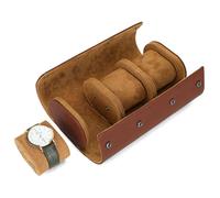 BAIGIO Tragbar Uhrenbox Uhrenrolle mit Uhrenkissen Travel Watch Box Case PU-Leder Uhrenaufbewahrung Reise Uhrenkasten Uhrenetui 3 Fächer Uhren Aufbewahrungsbox Uhrenkoffer für Damen Herren, Rot-Braun