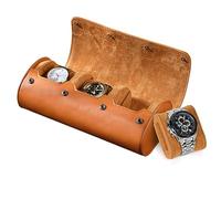 BAIGIO Tragbare Uhrenrolle Uhrenbox mit Uhrenkissen Watch Box Case Travel 3 Fächer Uhrenaufbewahrung Reise Uhrenetui Uhrenkasten Uhren Aufbewahrungsbox PU-Leder Uhrenkoffer für Damen Herren, Braun