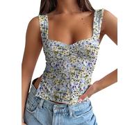 BAIGRAM Ärmelloses bauchfreies Tanktop für Damen, sexy, plissiert, Bustier, Sweetheart-Ausschnitt, Riemchen-Schlitze, bauchfreies Unterhemd, Z Floral-2, Klein