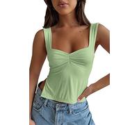 BAIGRAM Ärmelloses, schmales bauchfreies Tanktop für Damen, niedliches Y2K-Bustier, Herzausschnitt, Riemchen-Schlitze, bauchfreies Cami 2025, Sommer zum Ausgehen, Pea Green, Mittel