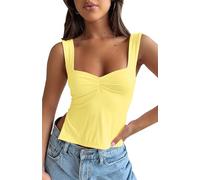 BAIGRAM Ärmelloses, schmales bauchfreies Tanktop für Damen, niedliches Y2K-Bustier, Herzausschnitt, Riemchen-Schlitze, bauchfreies Cami 2025, Sommer zum Ausgehen, gelb, Groß