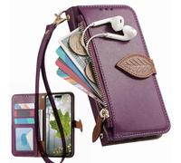 BAILI Hülle für 1+OnePlus Nord N30 SE mit Kreditkartenhalter, Seitenständer, Reißverschluss-Geldbörsenhülle mit Blattmuster für 1+OnePlus Nord N30 SE-Lila