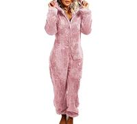 BAINA Damen One Piece Pyjama Teddy Fleece Reißverschluss Ganzkörperanzug Hausanzug Flauschig Warme Jumpsuits Overall Pyjama S - 4XL