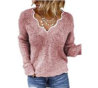 BAINA Damen Pullover Sexy V-Ausschnitt Causal Strickpullover Elegant Einfarbig Basic Sweatshirts Gemütlich Winter Lose Langarm Pulli Oversize