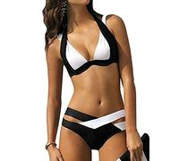 BAINASIQI 2 x sexy Damen-Bikini, Push-Up, Badeanzug, schwarz/weiß, L